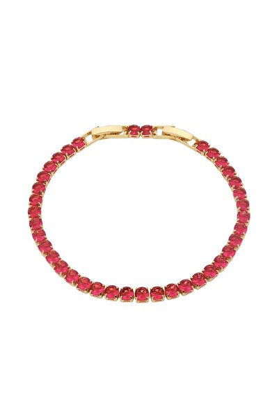 Bijuteria SORELLY Brățară tenis placată cu aur de 14k cu pietre roșii de 4 mm