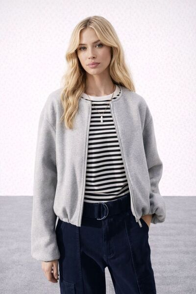 ROVELLA Kaşe Fermuarlı Oversize Kadın Bomber Ceket