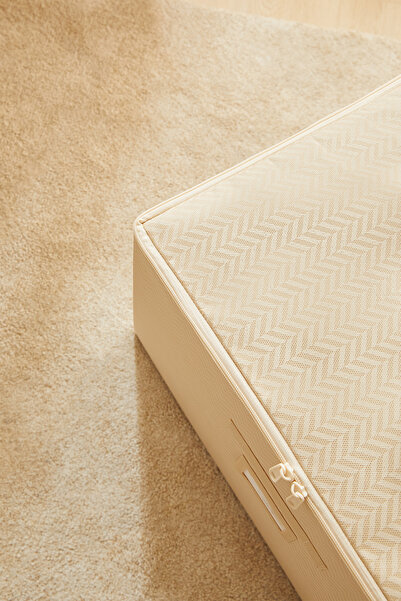 Ocean Home Textile Bej Balıksırtı Baza Altı Valiz Düzenleyici Destekli Kutu Hurç 48x40x30
