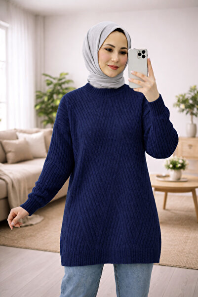 FERHEL Yumoş Rope Line Pattern Knitwear Tunic Sweater