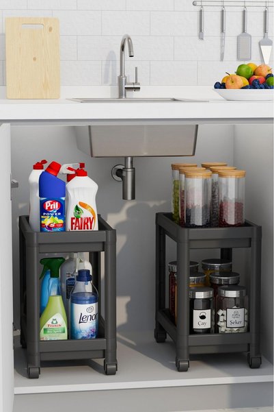 Evalins Maya 2-Tier Rolling Bathroom Organizer Shelf, Bathroom Cabinet Inside Organizer