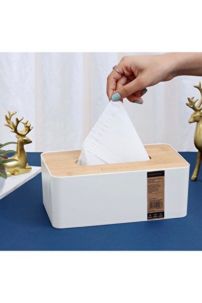 cc bin shihon Plastic tissue box with wooden lid, rectangular tissue holder, 23x13 cm