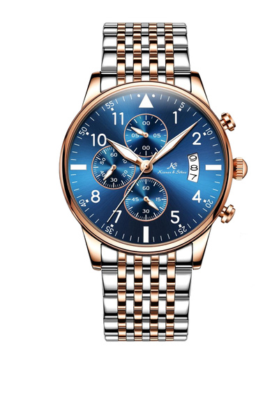 Kronen & Söhne ساعة يد رجالية من كرونن آند شون بلو فورم بقرص أزرق وإطار ذهبي ...