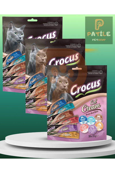 Crocus Multipack 6 Çeşit Krema Kedi Ödülü 30 × 15 gr × 3 Adet – Mega Avantajl...