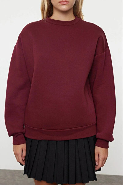 Ethab Ticaret 3 Thread Fleece-Lined Crew Neck Sweatshirt Maroon