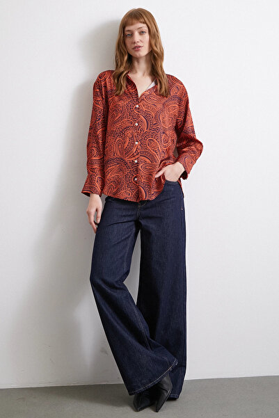 TRENDQUEL Cămașă din satin cu model portocaliu