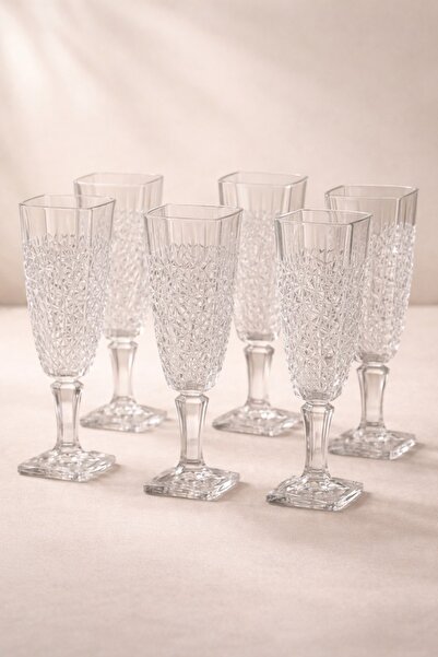 Evila Ayaklı Cam Bardak Seti 6’lı – Lüx Desenli Kare Ağızlı Şeffaf Kahve Yanı...