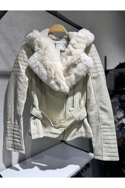 ESDİVABUTİK KÜRK ŞAPKALI DERİ CEKET