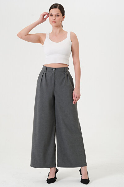 RELAXL Stylish Women's Skirt Pants High Waist Pleated 2Xs-10Xl Dark Gray