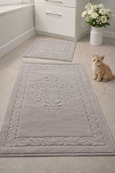 HOMEMOME Cotton Bath Mat Ottoman Set of 2 Stone 60*100 & 50*60