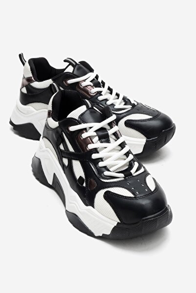 LuviShoes LECCE Siyah Beyaz Kadın Spor Ayakkabı
