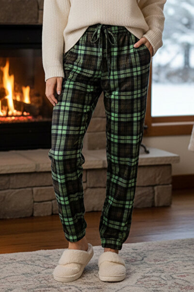 REMSA Model în carouri pentru femei, cu elastic la picioare, cu detaliu de buzunar, țesătură din catifea, cu un singur fund, 505 verde