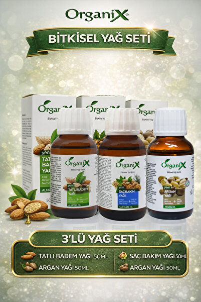 Organix Bitkisel Yağ Bakım Seti 3'lü – Argan + Tatlı Badem + Saç Bakım Yağı 5...