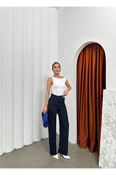 Ethab Ticaret Velcro Pants Crepe Navy Blue Pt