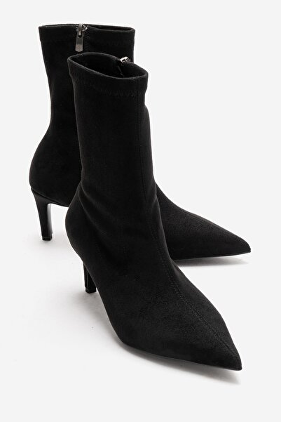 LuviShoes Rossano Black Suede Women's Thin Heeled Boots