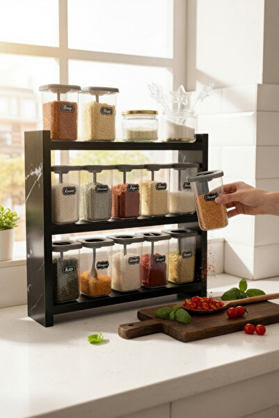Moemi Tezgah Üstü Çok Amaçlı Baharatlık Organizatör Raflı Mutfak Rafı 45x11 cm