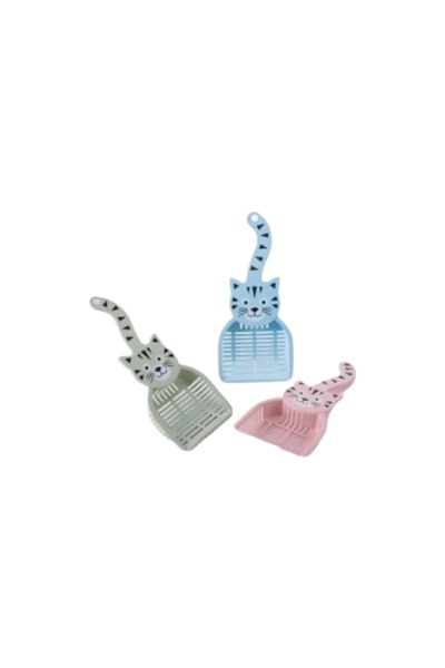 Seven Bird Cat litter removal scoop in the shape of a cat, available in multiple colors