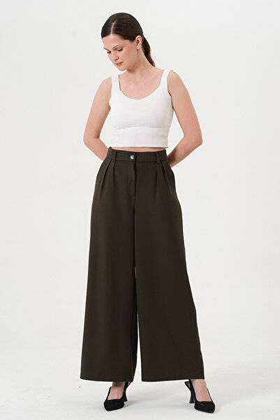 RELAXL Khaki Women's Fabric Skirt Pants Pleated High Waist Wide Leg