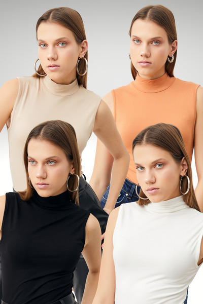 Ladima Women's Black White Cream Salmon 4-Piece Sleeveless Bodysuit