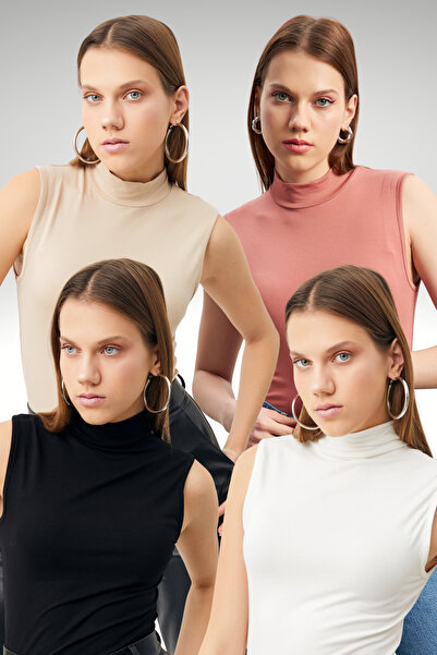 Ladima Women's Black White Cream Dusty Rose 4-Piece Sleeveless Bodysuit