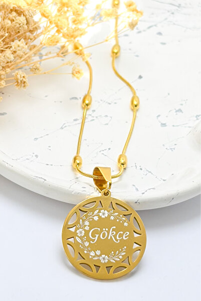 DEARWİSH Kişiye Özel İsim Yazılı Gold Kaplama Dorika Zincir Kolye – 316L Çeli...