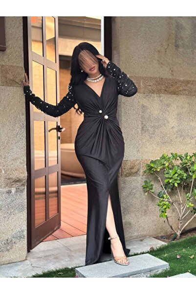 Alestefham Elegant two-tone long-sleeved evening dress