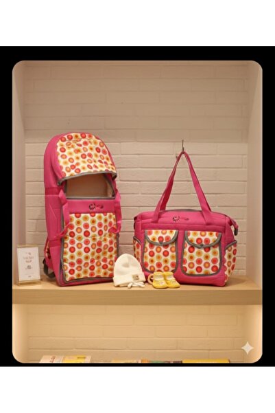 ÖZNUR Bebek Taşıma Seti, Mavi Puantiyeli Portbebe Ve Bakım Çantası