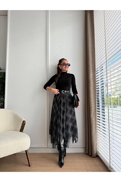 Liya Desenli Bel Lastikli Şifon Etek