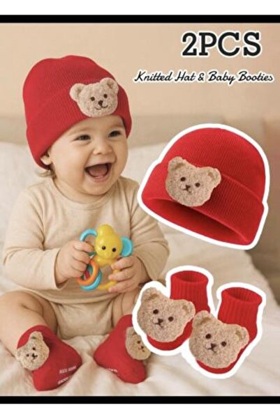 genernic Winter Set for Infants 2 Pieces: Knitted Hat + Socks (Bear Shape)