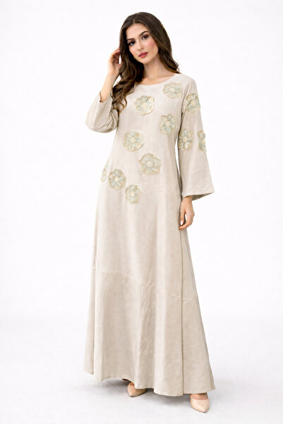 TOP BERLANTY Soft linen jalabiya with raised floral embroidery