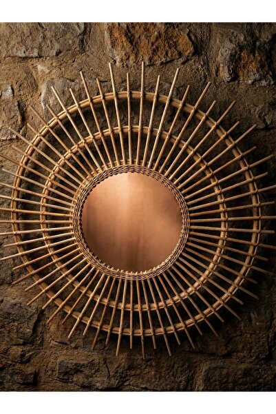 Bambu Bahcem Endonezya Rattan Güneş Ayna Çerçevesi (120cm) - Doğal Bambu Duva...