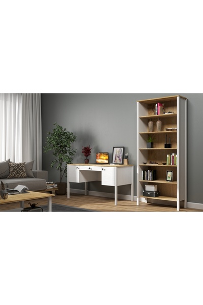 Sakura Ahşap Hunerika HELEN SET 18 Çalışma masası-kitaplık takımı -Wood Beyaz...