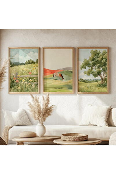 woodhomeworks 3 Piece Abstract Painting with Wooden Frame Bohemian