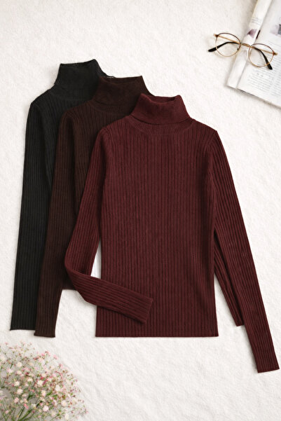 ÖZ PAMUK 3 BUC Pulover tricotat cu guler complet, de sezon