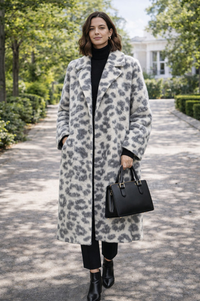 TUSSE Women's Elegant Leopard Felt Warm Plus Size Ethnic Jacket Cardigan