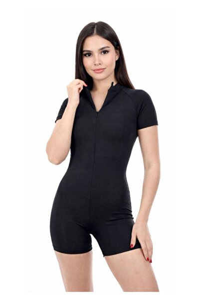 feolla Fermuar Detaylı Yüzücü Tulum Şortlu Mayo Deniz Ve Havuz Mayosu