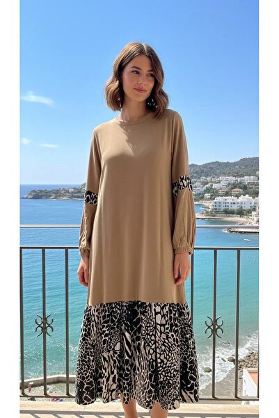 Invee 6763 Bej Koton Elbise