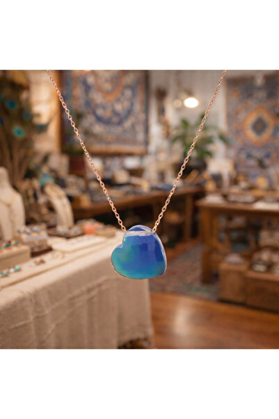 Soleildor 925 ayar Orijinal Gümüş His Taşı Kalp Gümüş Kolye