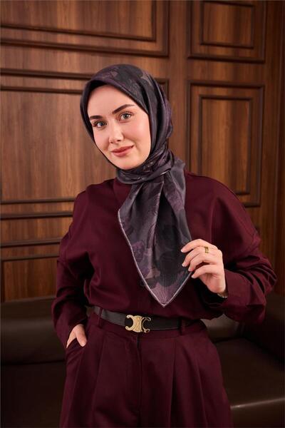 Silk Home وشاح حرير تويل بنمط زهور خضراء 90×90