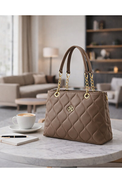 Bersia Women's Quilted Leather Shoulder Bag – Handbag, Shoulder Bag, Chain Detailed Rose