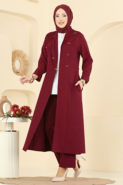ModaMerve Düğme Detaylı Dabıl Takım 2758SL432-MS Bordo