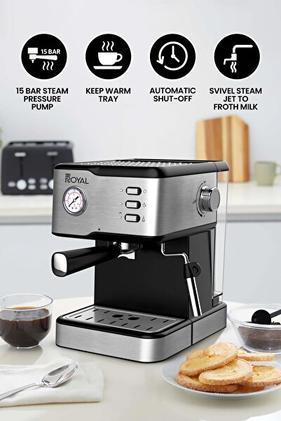 Royal Appliances Espresso & Cappuccino Coffee Maker Machine 15 Bar, Milk Frot...