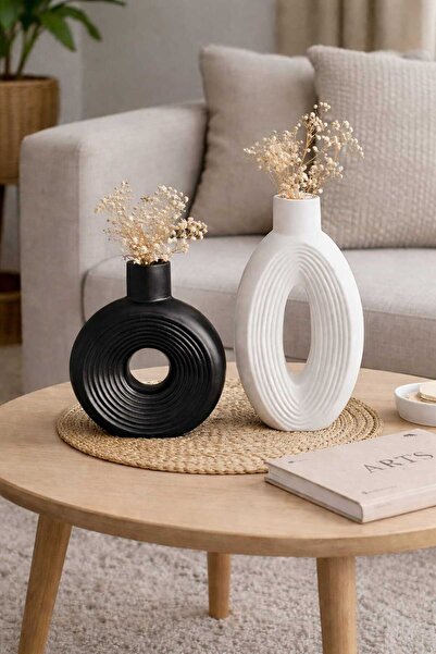 Turnberry Aşk İkizim, 2'li Vazo Seti, Siyah Beyaz, Altuni Beyaz,Vazo, Çiçekli...