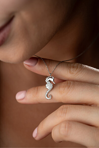 Silvano Jewelry 925 Ayar Gümüş Rodyum Kaplama Deniz Atı Kolye