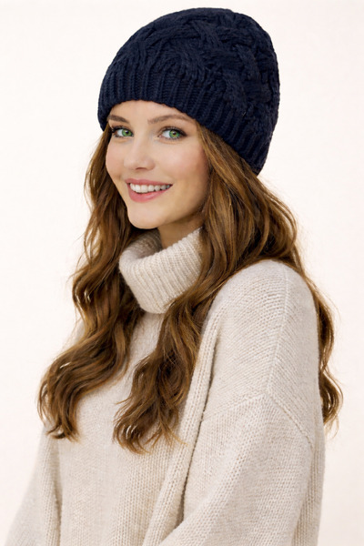 Nacar Kadın Saç Örgü Desenli Yumuşak Dokulu Bere - Kışlık Yeni Sezon Şapka