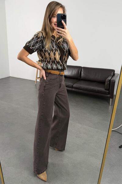 5in1Canpolat Brown High Waist Wide Leg Jean 1006