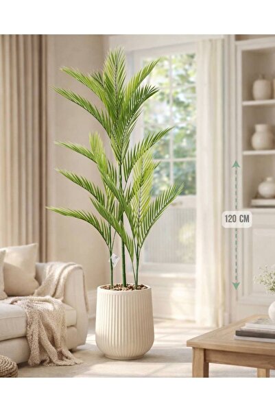 CENTRHOME شجرة أريكا الاصطناعية بثلاثة فروع طول 120 cm بمركن مُقلم