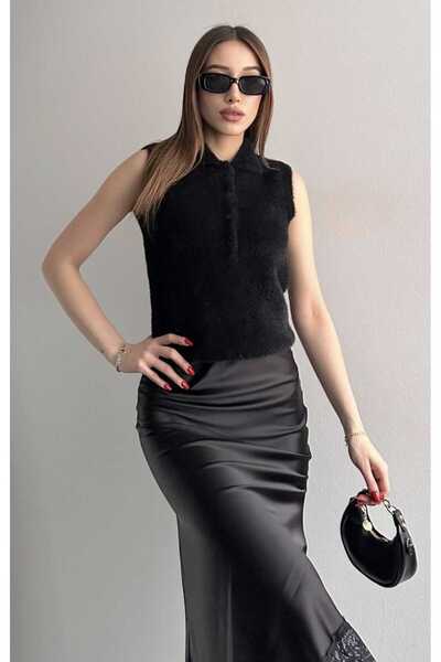 yeditepe fashion Soft Textured Beard Polo Neck Blouse