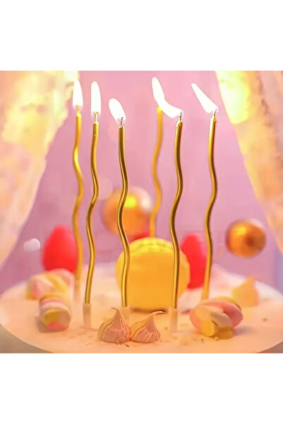 hediyeofisi 6 LI KIVRIMLI GOLD MUM 16CM Pasta Mumu Spiral Kıvrık Mum