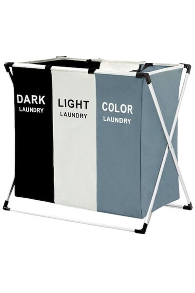 STOREONLINE Foldable laundry basket 135L 3 sections aluminum waterproof bathroom organization